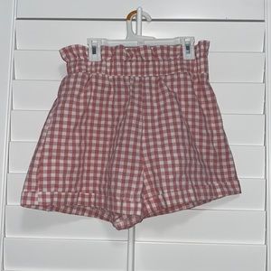 Pink+White plaid shorts